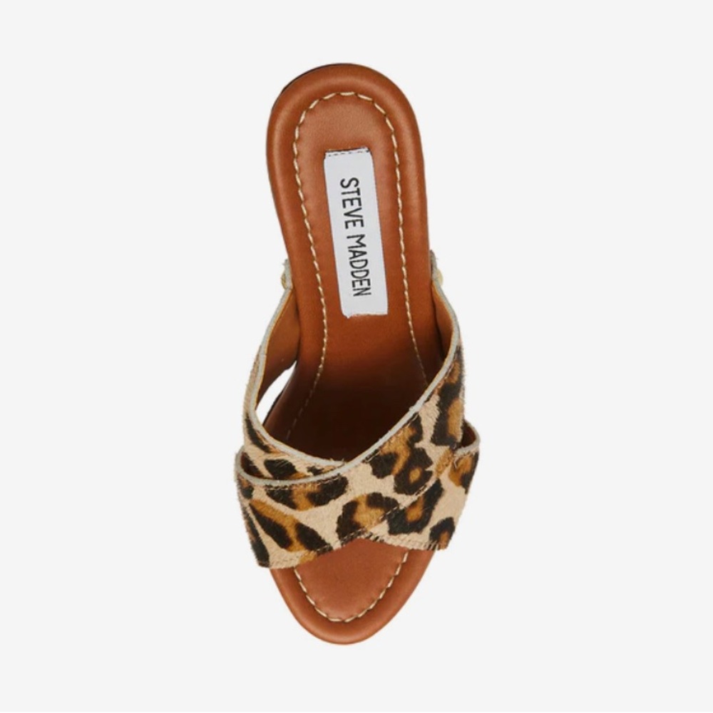 Leopard Print Platform Mule Heels - Brown Size 9 - Picture 4 of 11